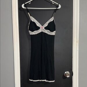 Victoria’s Secret Modal & Lace Glitter Mini Black & White Slip Dress Size: M